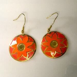 Enameled flower disc Dangle Earrings